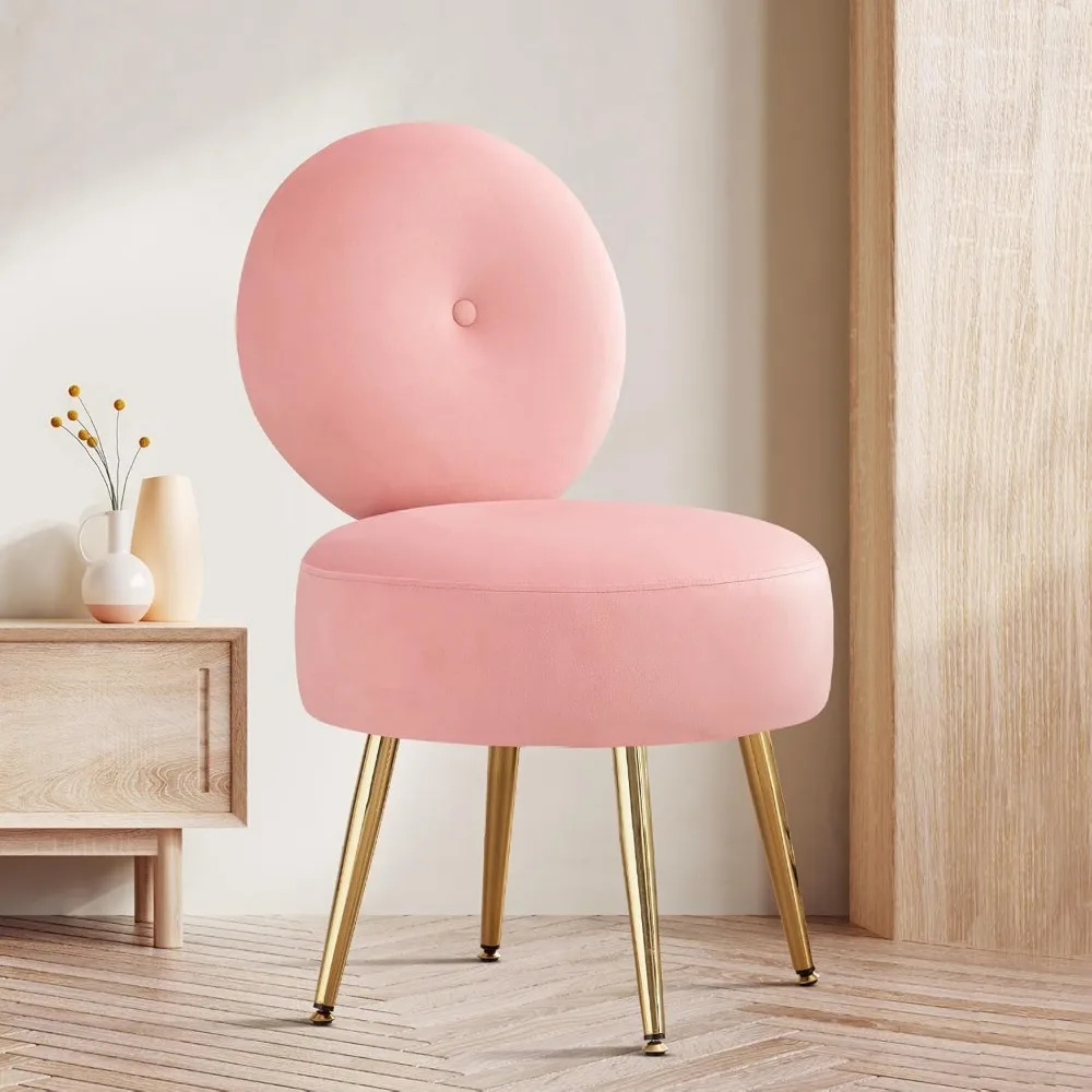 Furniliving with Back Makeup Chair for Vanity with Metal Legs, Mid Century Living Room Chair, Modern Chair for, Bedroom(Pink)