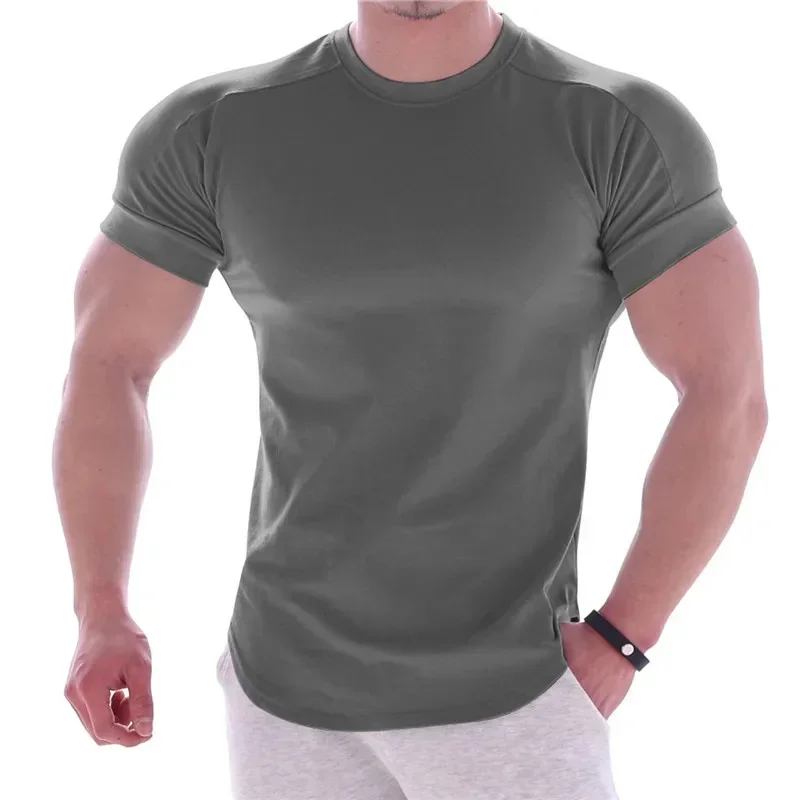 

Summer Men's Running Sports T-Shirt Gym Short Sleeve Solid Color Men's Quick Dry Training Outdoor Tight Top Men's Sportswear