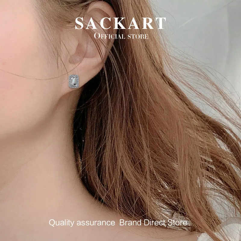 SAKCKART Moissanite Earrings Old Mine Cut Jewelry and Accessories Set 925 Sterling Silver White Luxury Drop Women Original Hoops