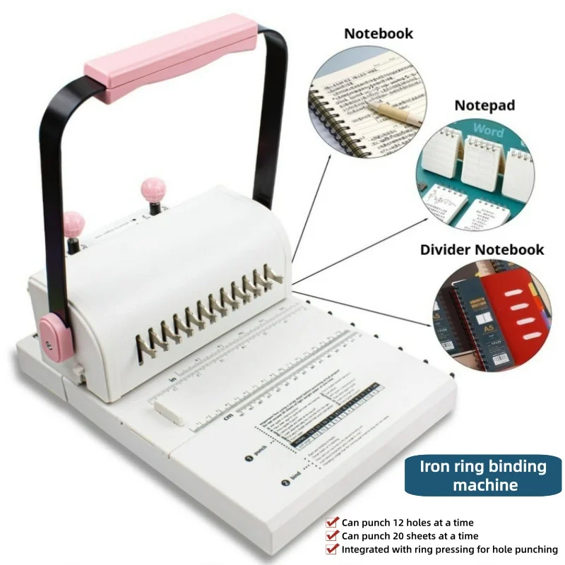 Portable Manual Comb Book Binder 12 Holes Punching Machine for Notebook Album Report Paper Document Binding Home Office Use