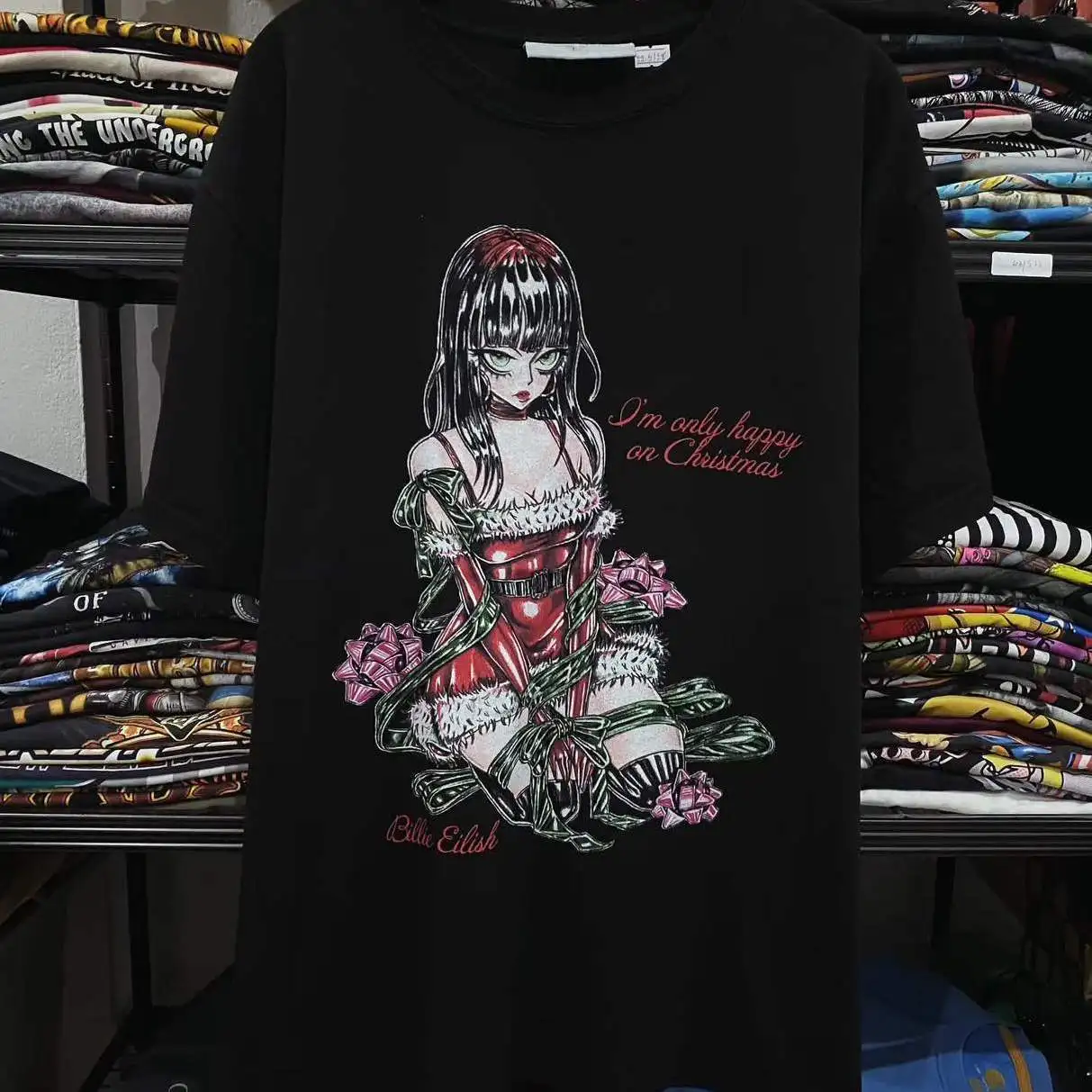 2026 New Retro Dark Japanese Manga Style Girl Image Graphic Print Premium Men's Short Sleeve Crew Neck Comfortable Loose T-Shirt