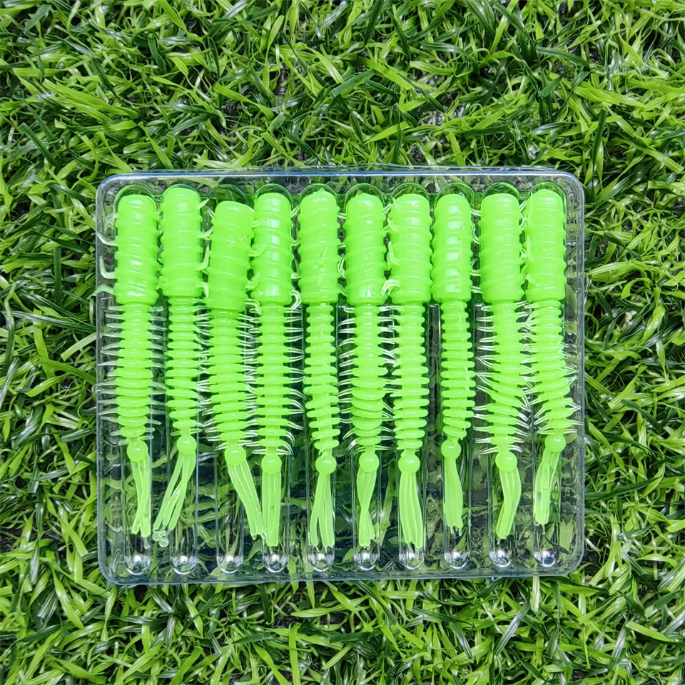 MUKUN Wurmköder, 10 Stück, Mini-Köder, 45 mm, 0,4 g, weicher Silikonköder, künstliche Larve-Gummi-Köder, Wobbler, Bass-Angelköder – Detail 11