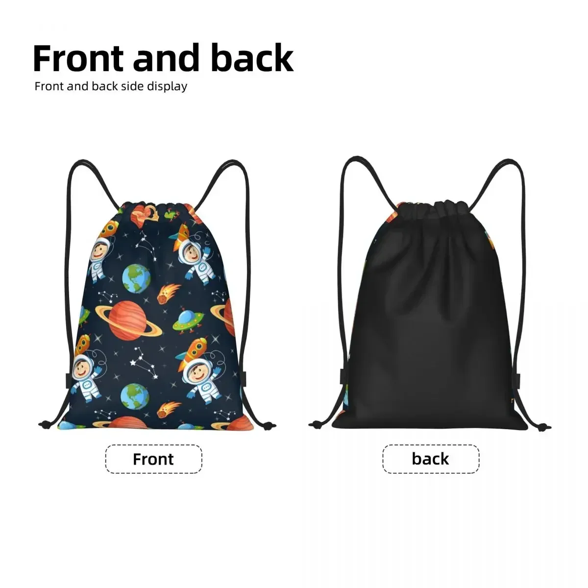 Space Universe Astronaut Drawstring Backpack Sports Gym Bag for Women Men UFO Spaceship Shopping Sackpack