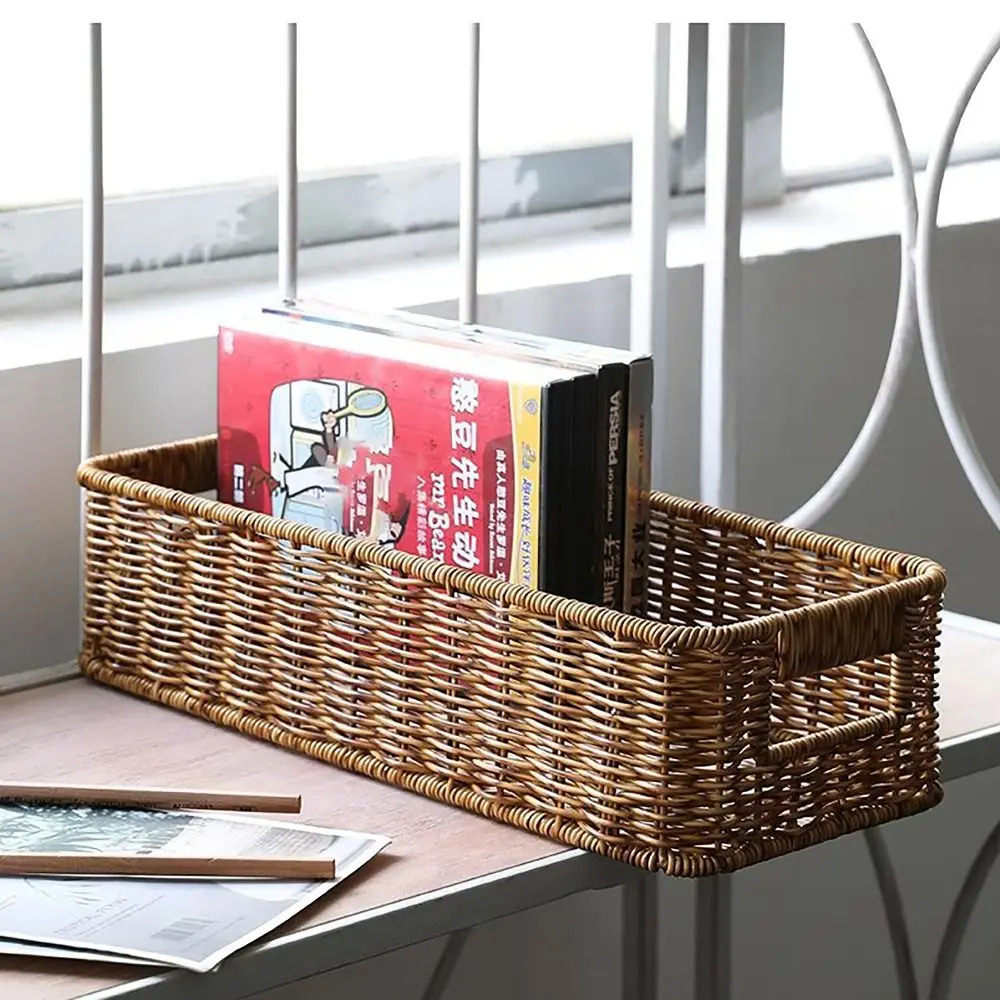 Multifunctional Sundry Storage Basket with Handle Rattan plait Snacks Cosmetic Storage Basket Drawer Storage Basket