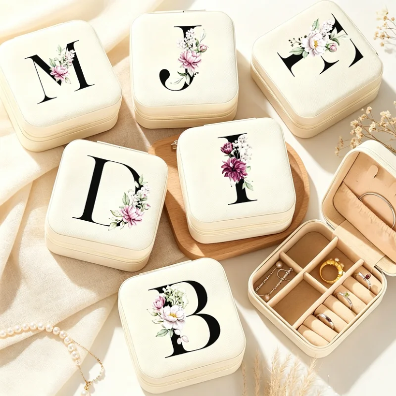 Elegant Alphabet A-Z Letter Zipper Travel Jewelry Case Mini Portable Jewelry Storage Box Bridesmaid Valentine Day Gift