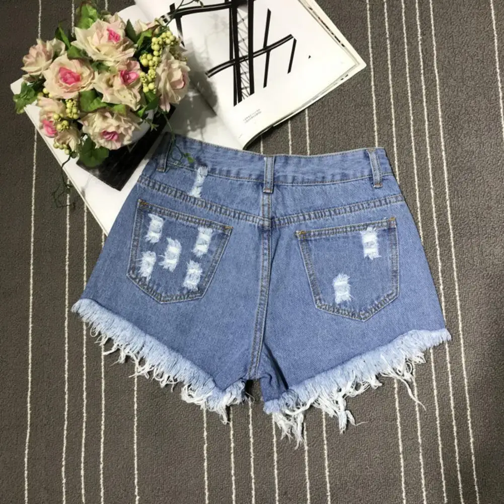 Celana Pendek Denim Bertingkat Tinggi Celana Pendek Denim Tertekan Pinggang Tinggi Wanita Celana Ala Jalanan Kasual Fashion Musim Panas dengan Berjumbai Robek