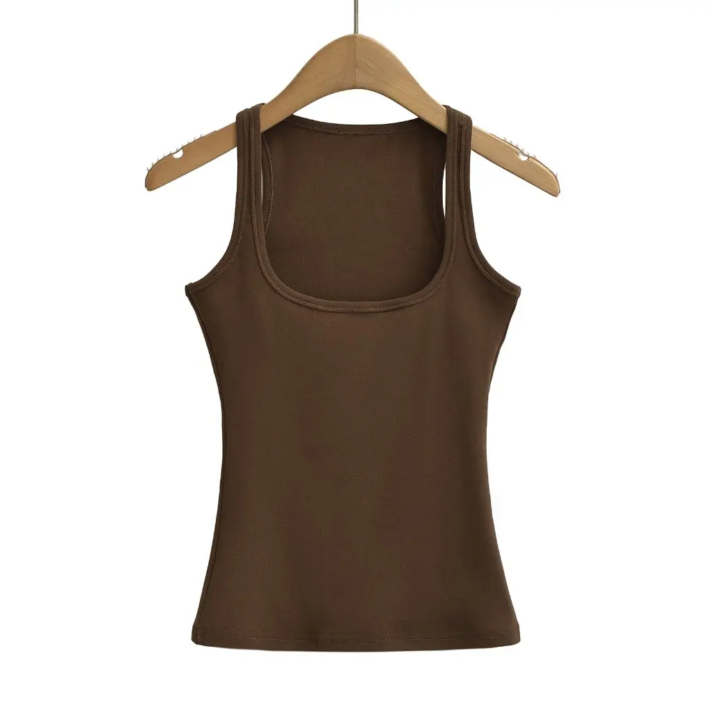 

Women's Retro Square Collar Sleeveless Vest Slim Fit Outerwear Shoulder Width Top for Summer European American Style