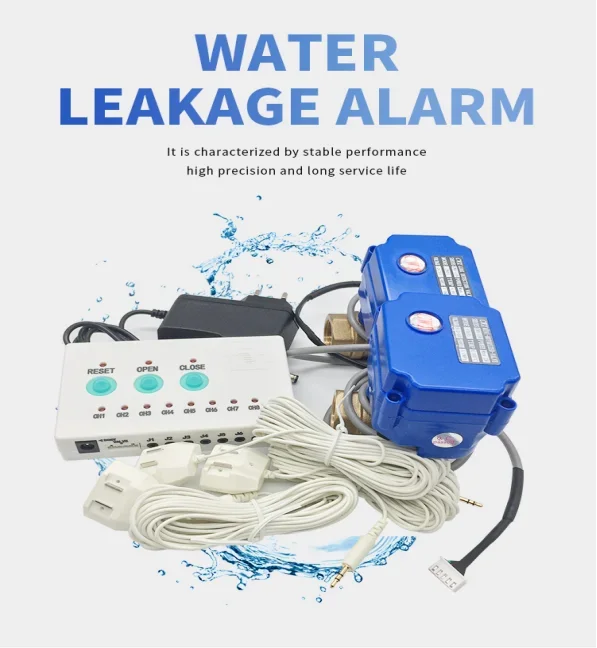 Water Leak Sensor Detector Alarm System with Automatic Shut-off Valve and 2 Detection Sensors to Prevent Flooding