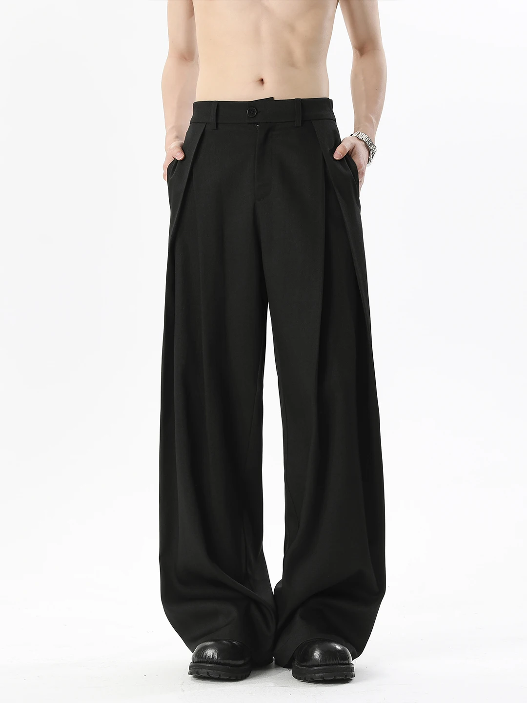 

American Sle Pleated Drapey Knife West Pants Men's Spring Trend Loose Wide Leg Suit Pants Straight Casual Long Pants