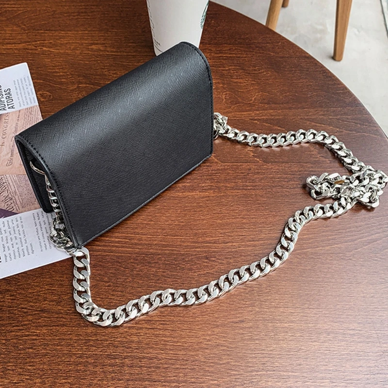 Black Crossbody Bag Leather Shoulder Bag with Chain Handbag for Outdoor Camping