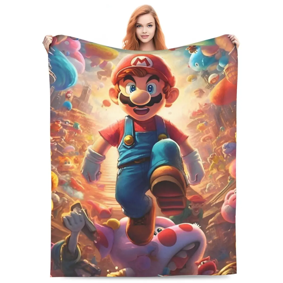 

Warm Soft Blankets Decorative Cartoon M-marioes Throw Blanket Flannel Bedspread For Couch Bed Aesthetic Sofa Bed Cover