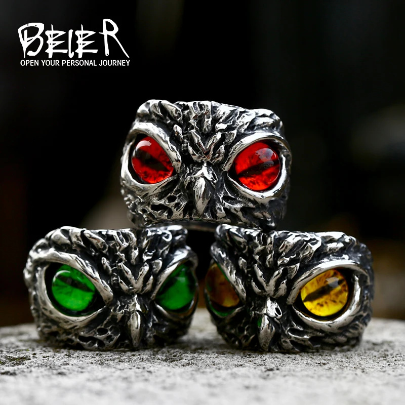 BEIER 316L Stainless steel simple Fashion cute pet owl red/yellow/green eyes Ring For Man/Women jewelry BR8-908