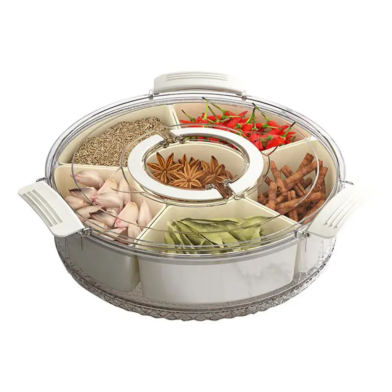 

6 Compartments Divided Serving Tray with Lid Veggie Tray Portable Snack Box Food Container for Biscuits Candy Fruits Nuts