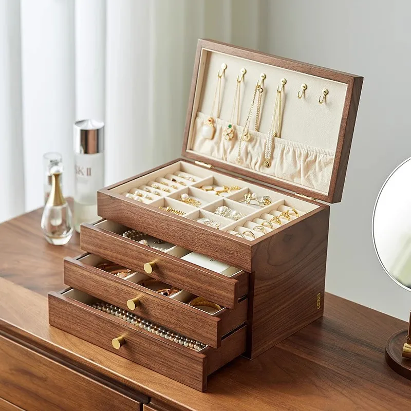 

Wood Jewelry Storage Box Vintage Luxury Organizer Box Earring Necklace Ring Bracelet Jewelry Boxes Display Boxes with Lock