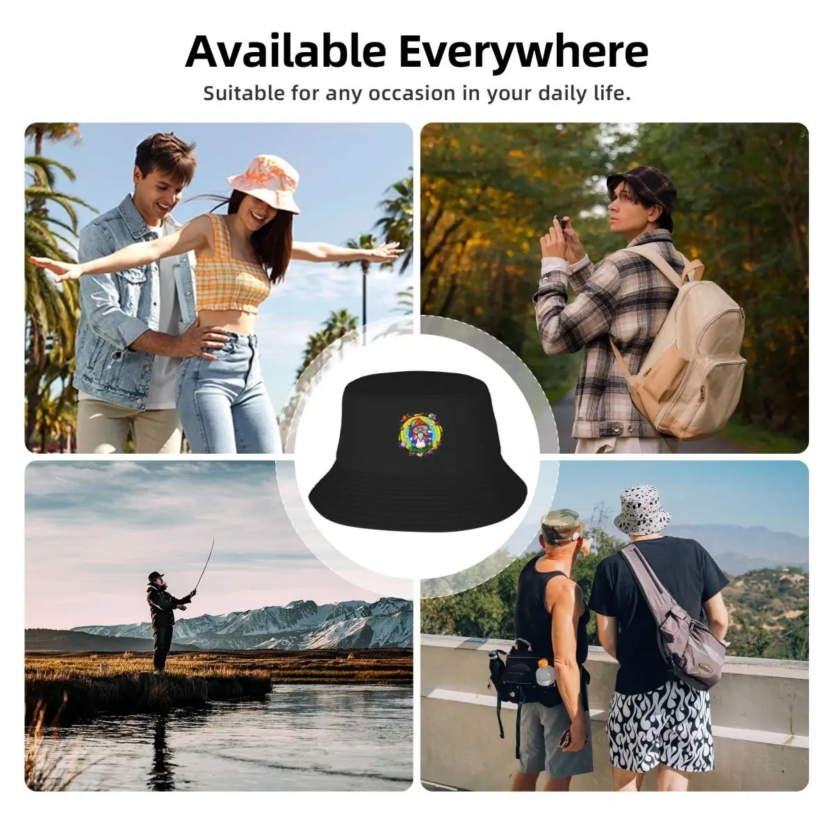 hippie magic mushroom Bucket Hat Anime Dropshipping Golf Wear Men Women's