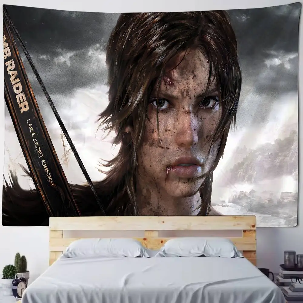 Game L-Lara Croft Cool T-Tomb Raider Tapestry Decoration Bedroom Dormitory Background Cloth Holiday Home Party Living Room Club