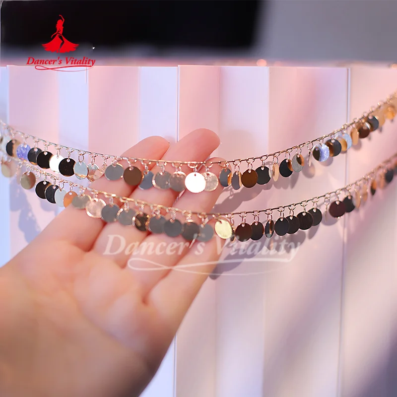 Accessori per la pratica della danza del ventre Catena per ombelico in metallo con paillettes per donne anziane Catena per la vita di danza orientale per adulti e bambini