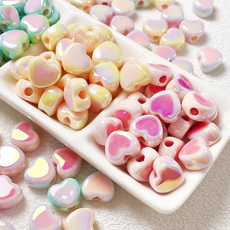 20Pcs Acrylic Love Heart Spacer Beads, Glossy UV Loose Beads Cream Two Color, For Jewelry Making DIY Mobile Phone Chain 12x15mm