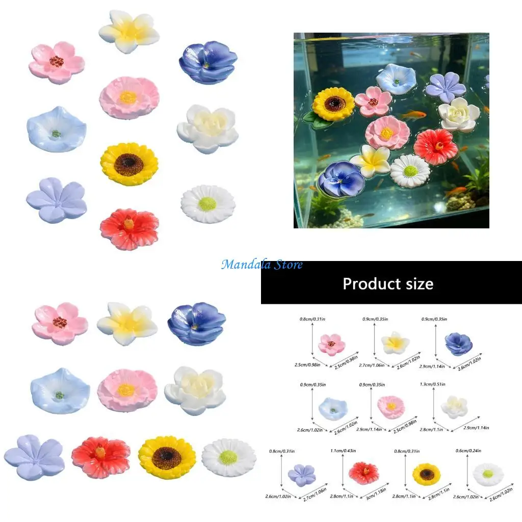 U2JC 10Pcs Handcrafts Resin Floating Flower Decorations Bees Drinking Cup Feeding Station For Aquariums And Water Garden