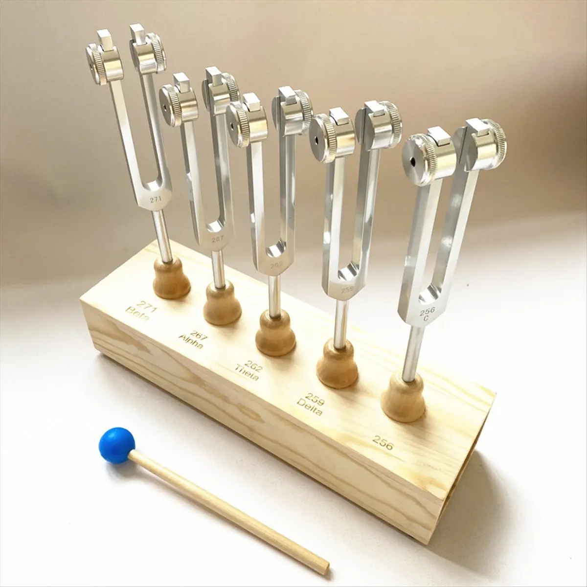 Promotion 1Set Brain Tuner Tuning Fork Set of 5 for Theta Alpha Tuning Forks with Wooden Voice Box for Sound Therapy