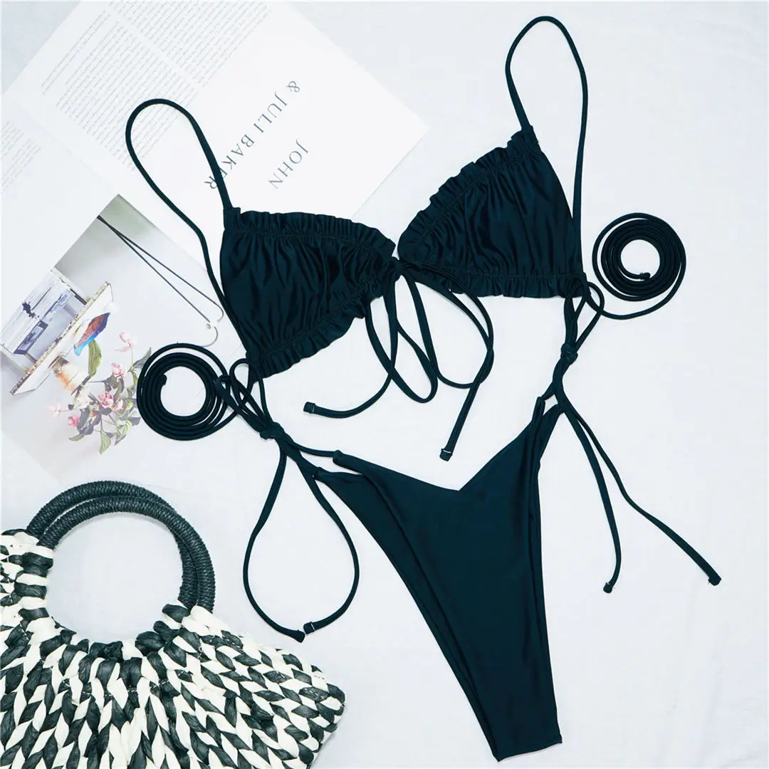 3 Farben, sexy Bikini mit Rüschen, zweiteiliges Badeanzug-Set für Damen, Badebekleidung, Schnür-Bikini, Badeanzug, Modell V2420. – Detail 27