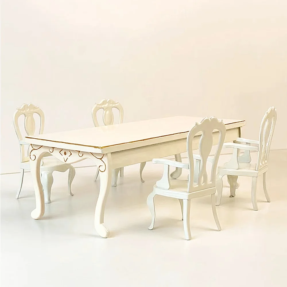 Aizulhomey خمر نحى الذهب الحديد طويل مجموعة مقاعد الطاولة ماوس أثاث المطبخ OB11 BJD Lol Blyth دمية صغيرة البيت اكسسوارات