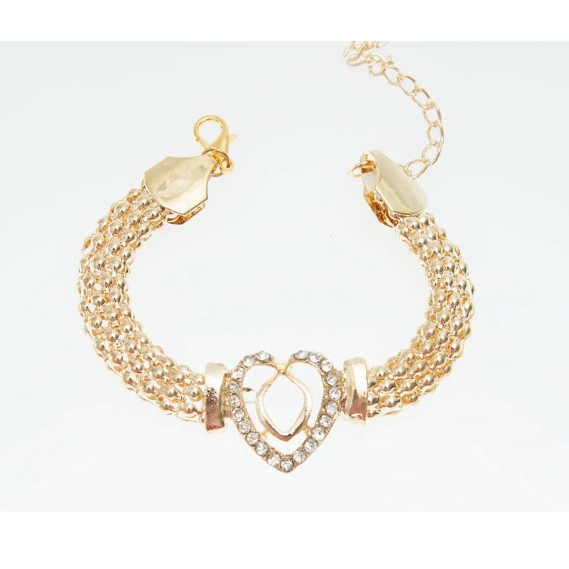 Free Shipping Dubai  Gold Color Heart Shape Necklace Set Fashion Crystal Wedding Bridal Costume Jewelry Ses