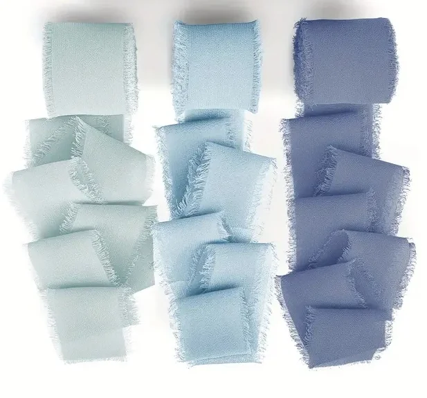 Mix 3 Rollen 5 m handgefertigtes Fransen-Chiffon-Seidenband aus Gaze, weiße und grüne Bänder, Set für Hochzeitsgeschenke, Verpackung von DIY-Dekorationen – Detail 5