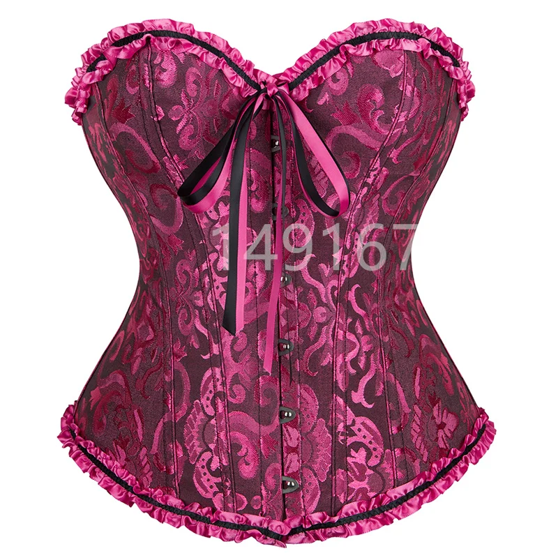 Corsets and Bustiers Top Sexy Women\'s Plus Size Overbust Corselet Floral Gothic Brocade Renaissance Vintage Costume Rose Red