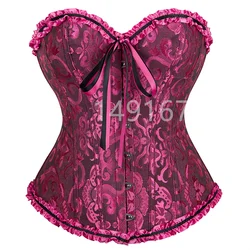 Corsets and Bustiers Top Sexy Women's Plus Size Overbust Corselet Floral Gothic Brocade Renaissance Vintage Costume Rose Red