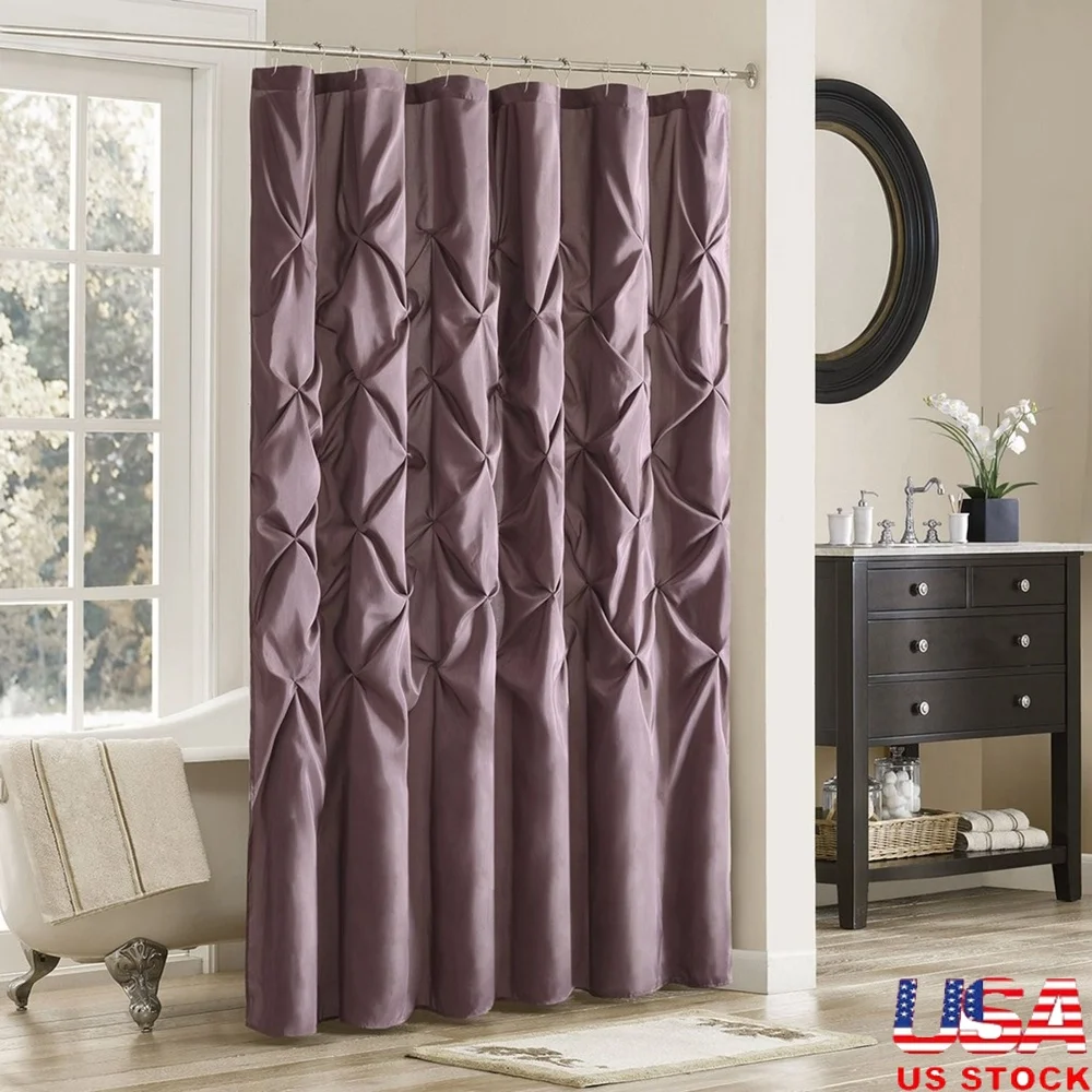 

Занавеска для душа из искусственного атласа сливового цвета, легкий полупрозрачный декор для ванной комнаты 72x72 с 12 отверстиями для кнопок, можно стирать в машине, легкий уход