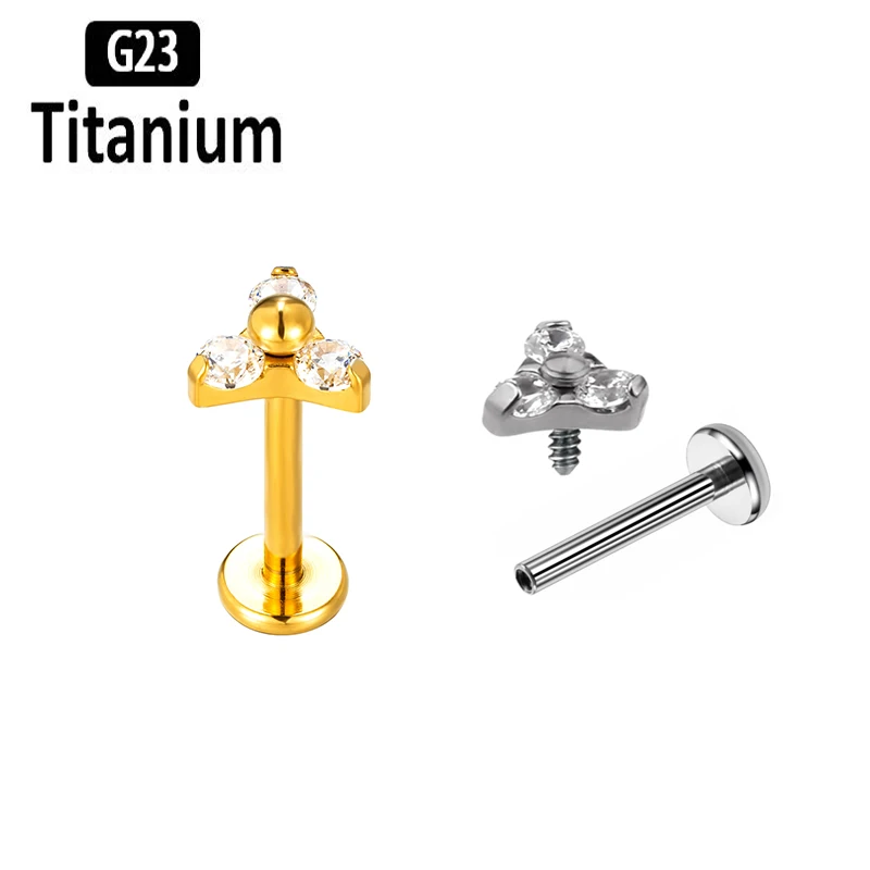 10PC ATSM F136 Titanium Piercing Labret Ear Studs Tragus Lip Ring 8mm Internal Thread Zircon Helix Lobe Body Jewelry Earring 16G