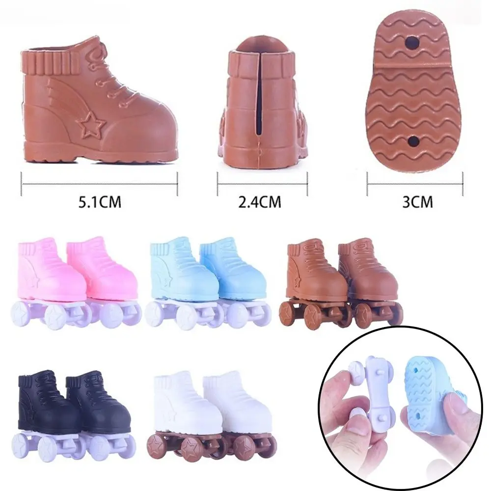 1 Pair Removable Doll Figure Roll Skates Fits Foot Soles 4x3cm PVC Mini Roller Skates Tiny Plastic Shoe
