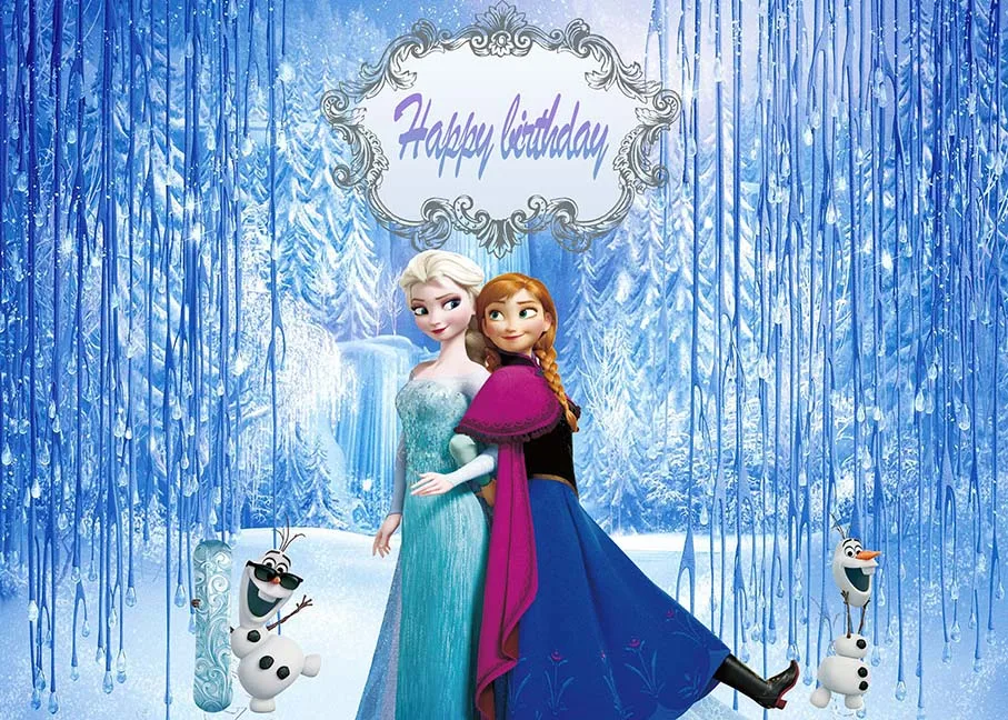 Disney Winter Ice Frozen Snowflake Castle Backdrop Elsa Anna Snow Queen Princess Girls Birthday Party Decor Photo Background