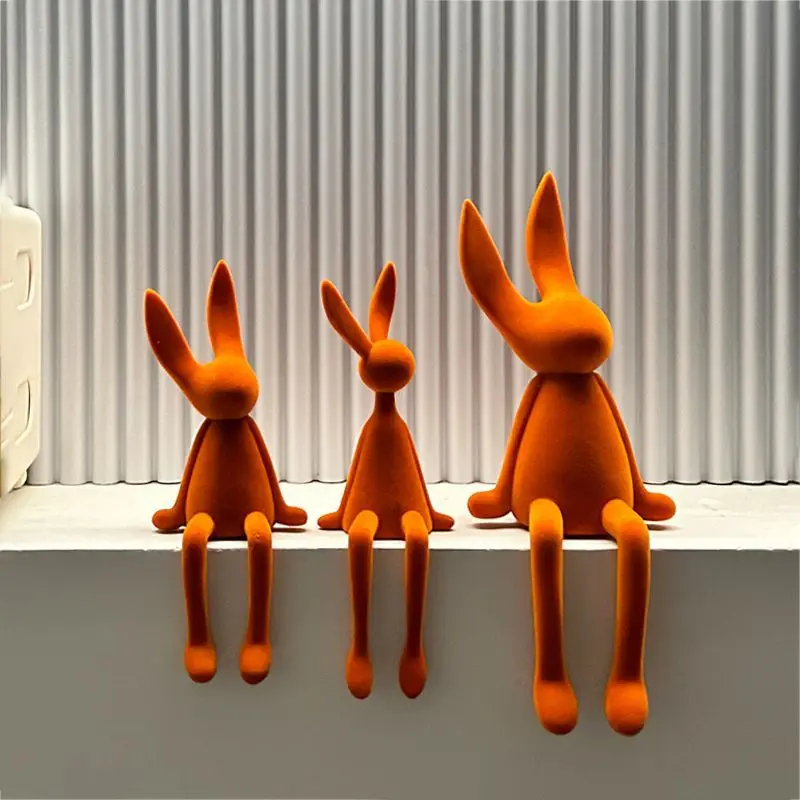 Simple Flocked Sitting Rabbit Figurine High‑End Klein Blue Ornament for Porch Living Room TV Cabinet Showroom Decor