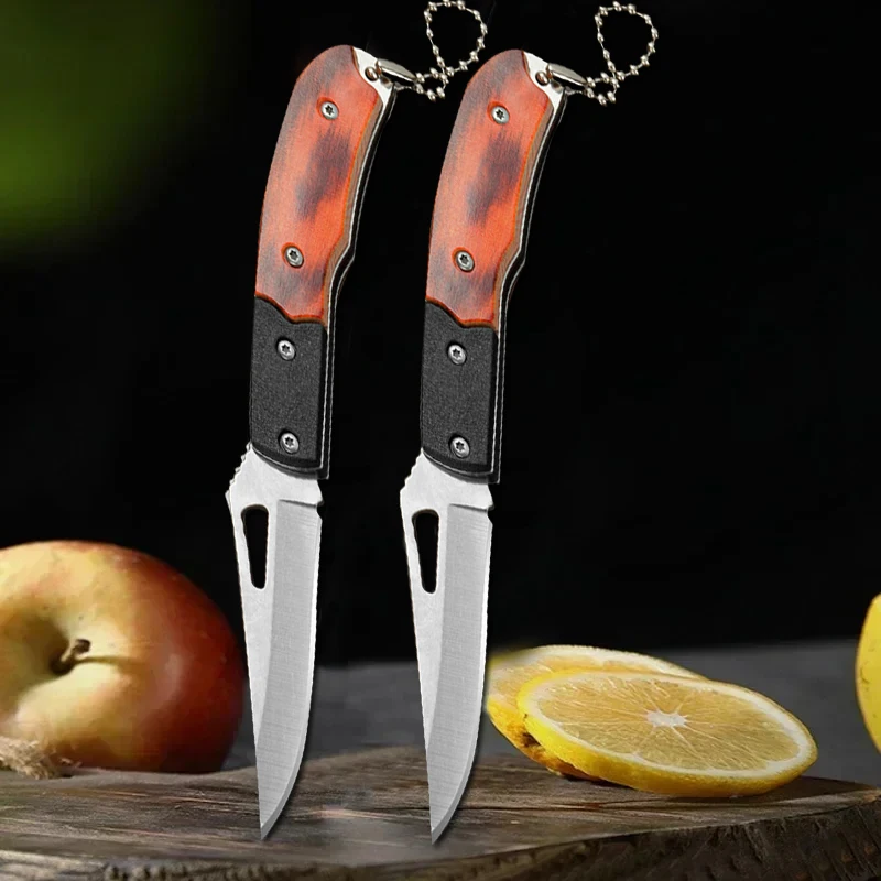 Folding Fruit Knife Stainless Steel Kitchen Pocket Knife Wooden Handle Vegetable Slicing Fruit Peeler Cleaver Knife Kitchen Tool