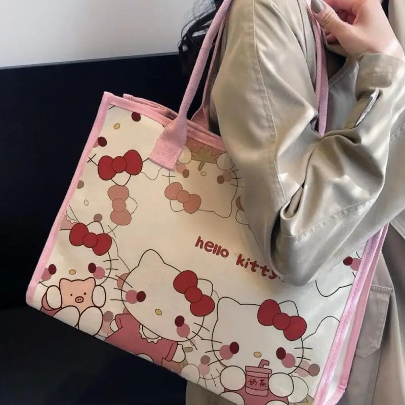 

Anime Sanrios Hello Kittys Crossbody Bag Canvas Girl New One Shoulder Large Capacity Student Portable Bags for Woman Tote Bag