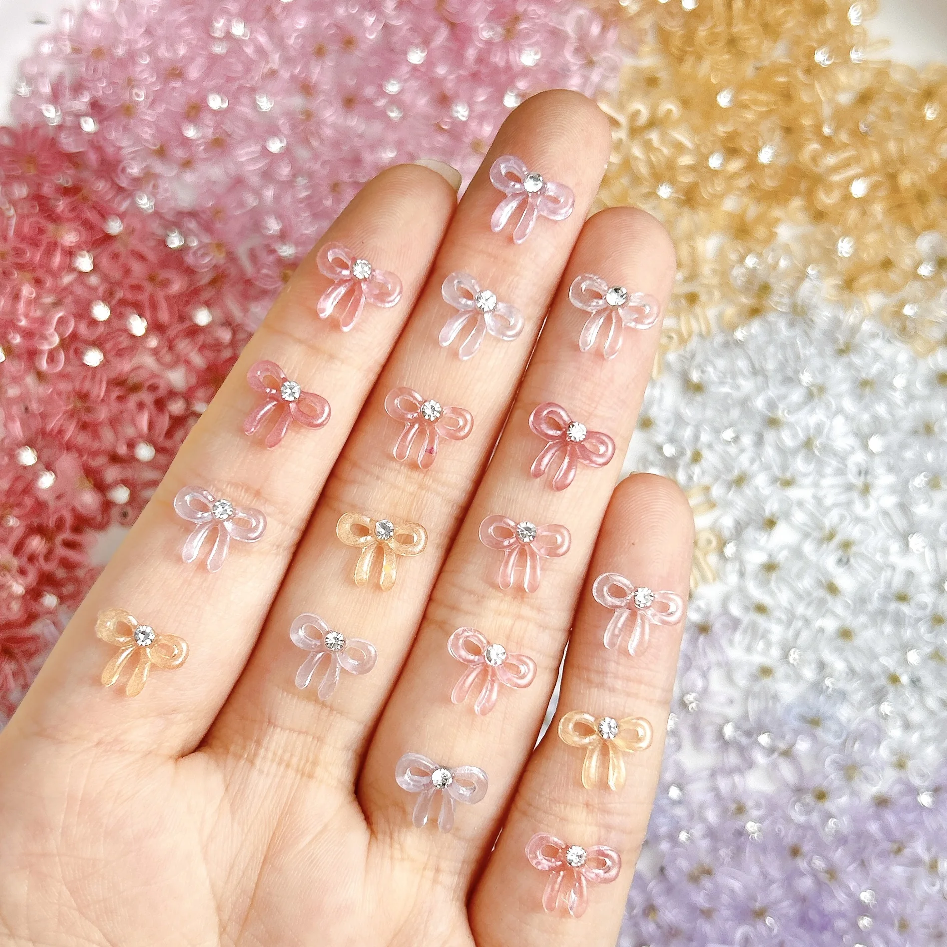 Nœuds minimalistes de couleur unie, breloques pour ongles, gelée translucide, Mini strass incrustés, décorations pour Nail Art, DIY, 50 pièces