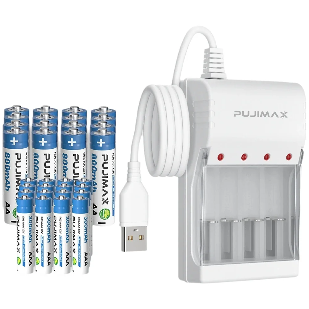Akumulator PUJIMAX 1.2V AA 800mAh + AAA 300mAh NI-MH + Ładowarka do Komputera, Zegara, Radia, Konsoli do Gier, Kamery AA AAA — zdjęcie produktu 7