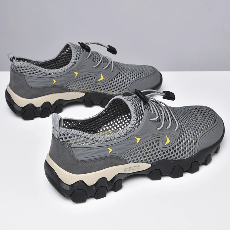 New Arrivals Outdoor Breathable Shoes Men Non-slip Hard-wearing Walking Footwear Light Soft Hiking Summer Mesh Shoes Big Size 46