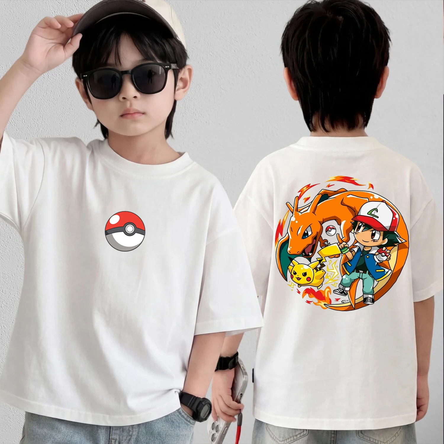 

Летняя футболка для косплея в стиле аниме Pokémon, хлопковые топы с короткими рукавами, повседневная свободная футболка в стиле ретро для мужчин, женщин и детей, одинаковые комплекты для всей семьи