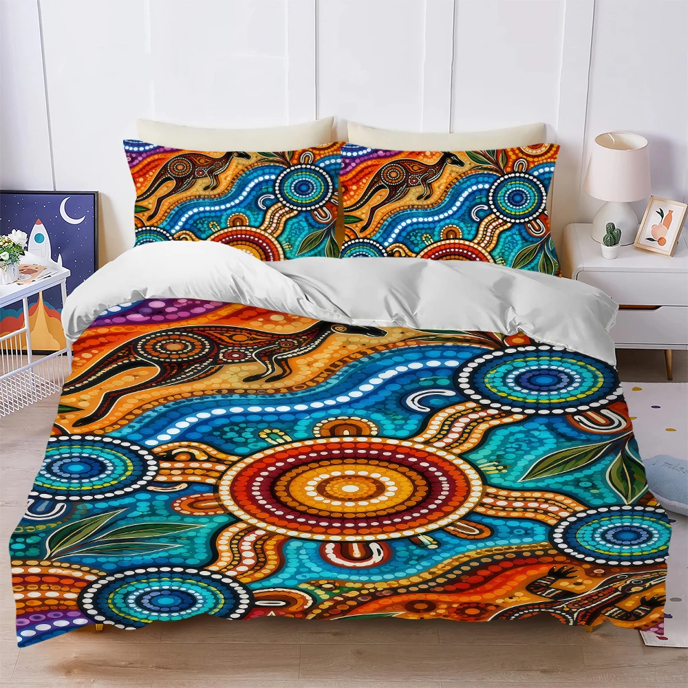 Art A-Australian A-Aboriginal Duvet Cover Set Home Style Bedding Soft Laundry Cotton Bed 3 Piece Set Student Dormitory Gift