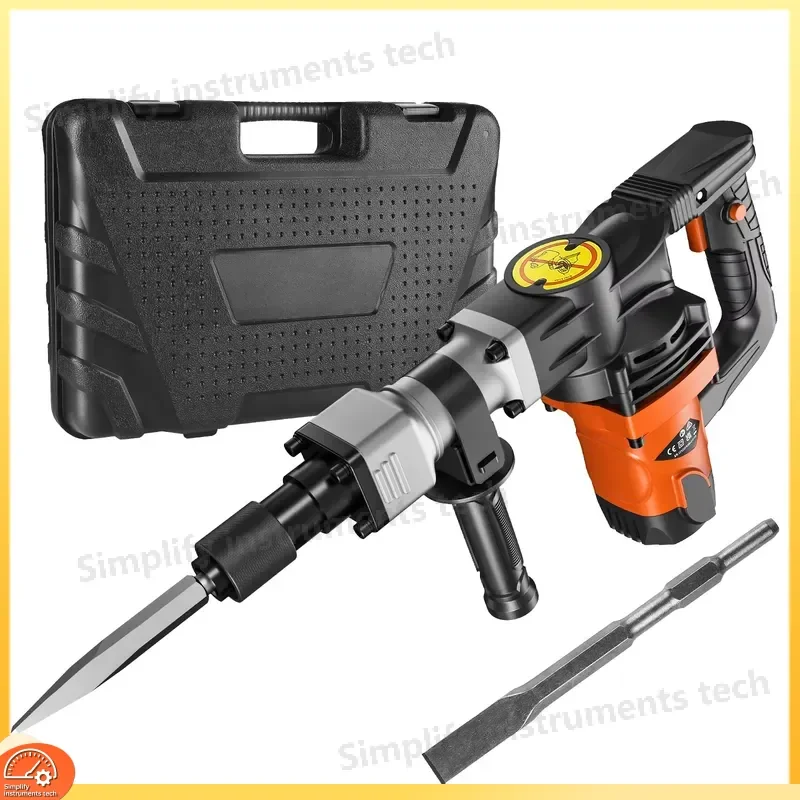 1200W Jack Hammer Demolition Hammer Concrete Breaker Chipping Tool Heavy Duty 2900 BPM with 2 Chisels