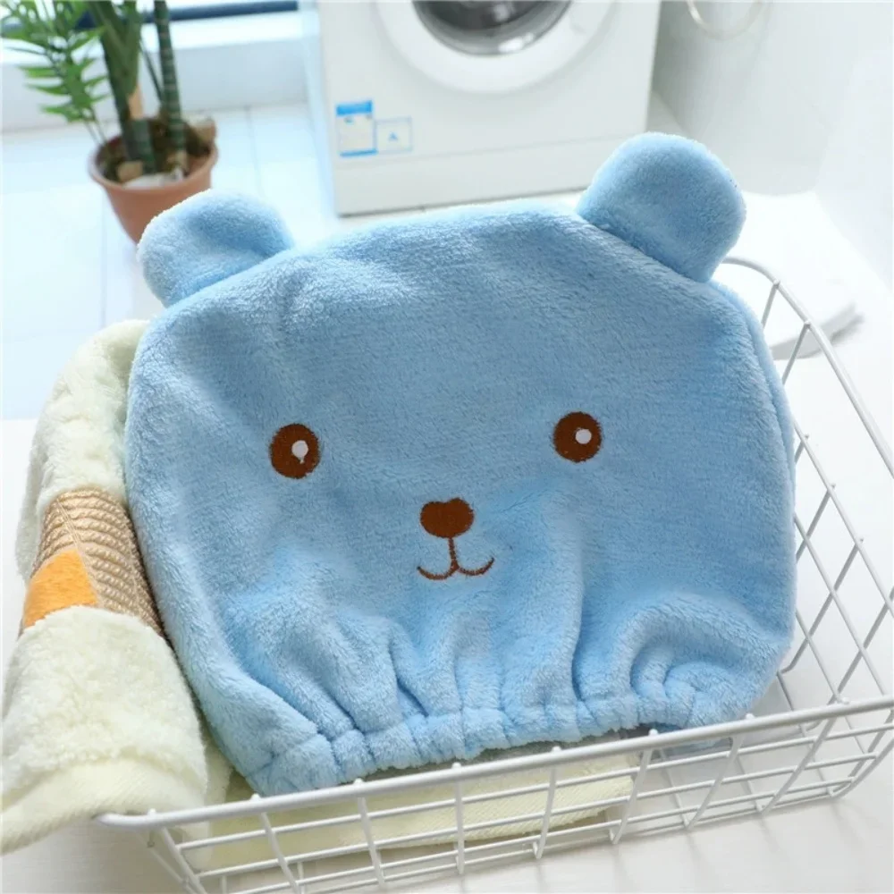 Women Thin Microfiber Dry Hair Cap Korean Style Cute Bear Embroidery Quick Drying Absorbent Head Towel Shower
