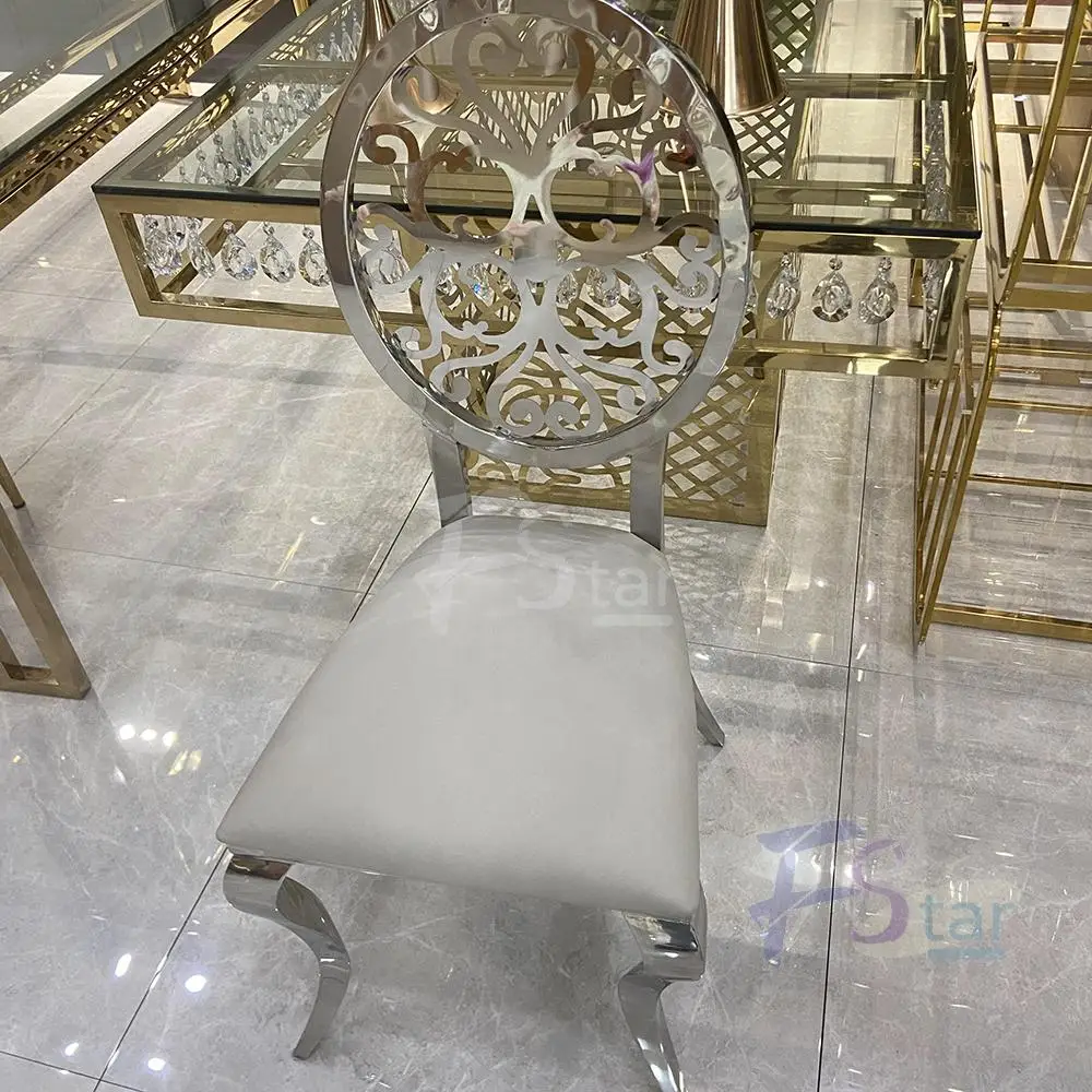 New Design Wholesale Cheap Hotel Hollow Out Back Golden Party Banquet Stainless Steel Chair For Wedding