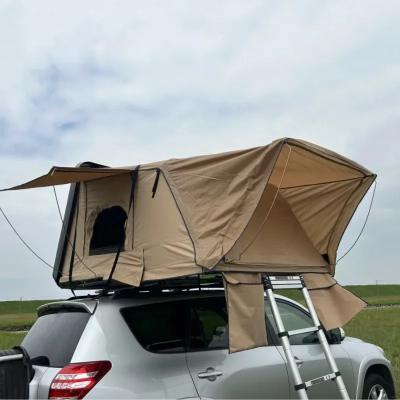 

Luxury Design Uv-Resnt Tent Camp Outdoor Car Tent Camping Hardshell Rooftop Tent With Black Aluminum Alloy Ladder