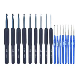 8/9/17pcs Blue Crochet Hook set Knitting Needle Soft Rubber Handle Crocheting Weave Sweater Scarf Sewing Yarns Knitting Tools