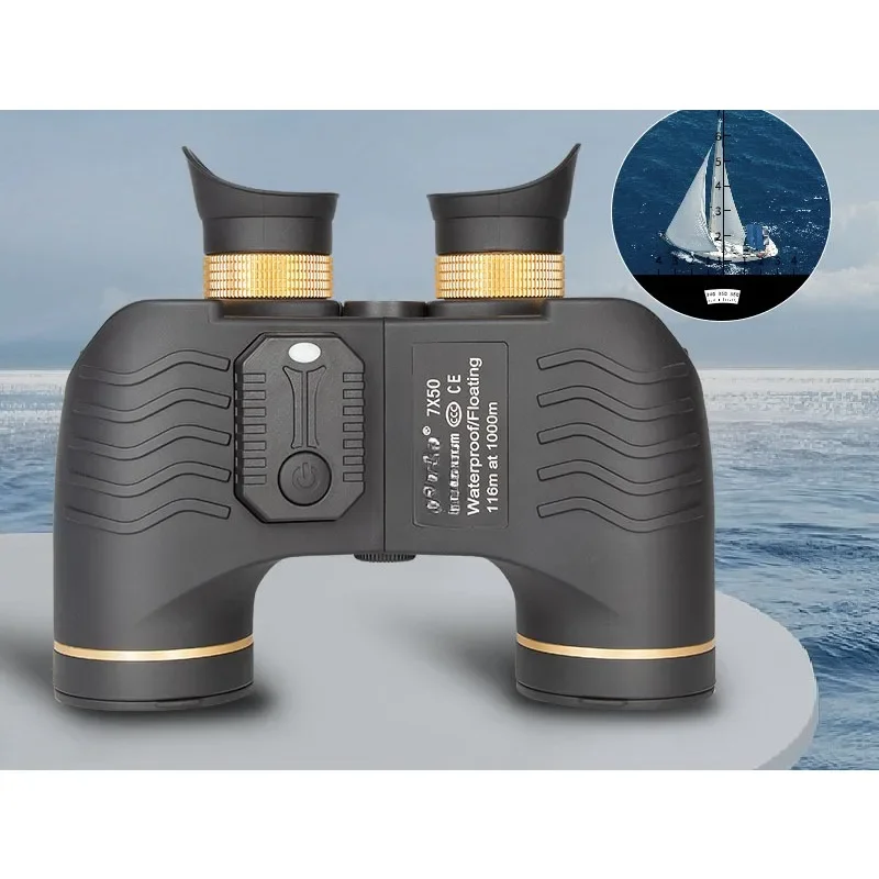 Compass ranging binoculars 7x50 high definition low light night vision nitrogen filled waterproof nautical telescope