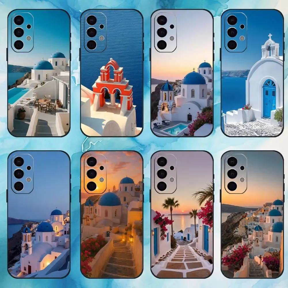 

Santorini Phone Case For Samsung S25,24,23,22,30,21,10,9,Ultra,Plus,Lite,FE,4,5 G Soft Black Case