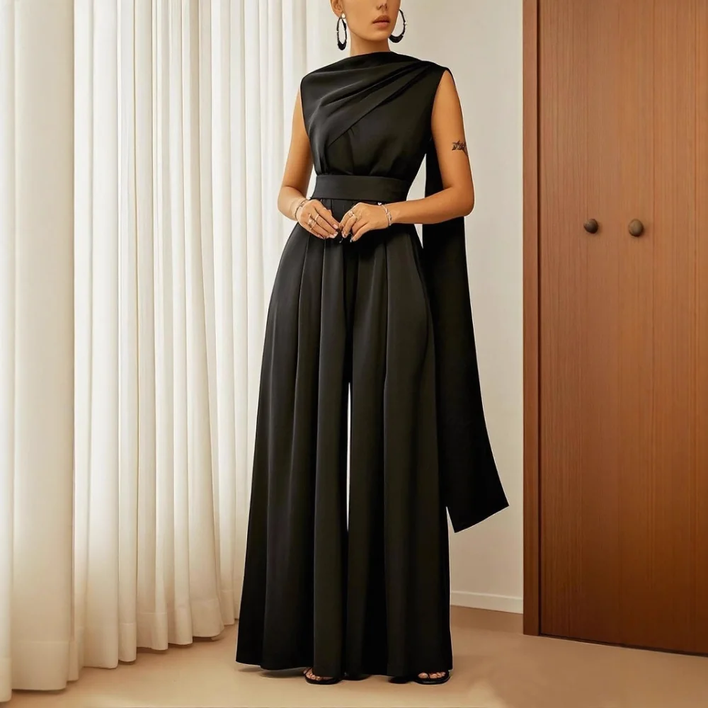 Solid Color Slim Fit Temperament Jumpsuit women sleeveless round neck Loose Casual Jumpsuits